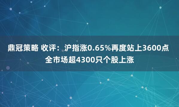 鼎冠策略 收评：沪指涨0.65%再度站上3600点 全市场超4300只个股上涨